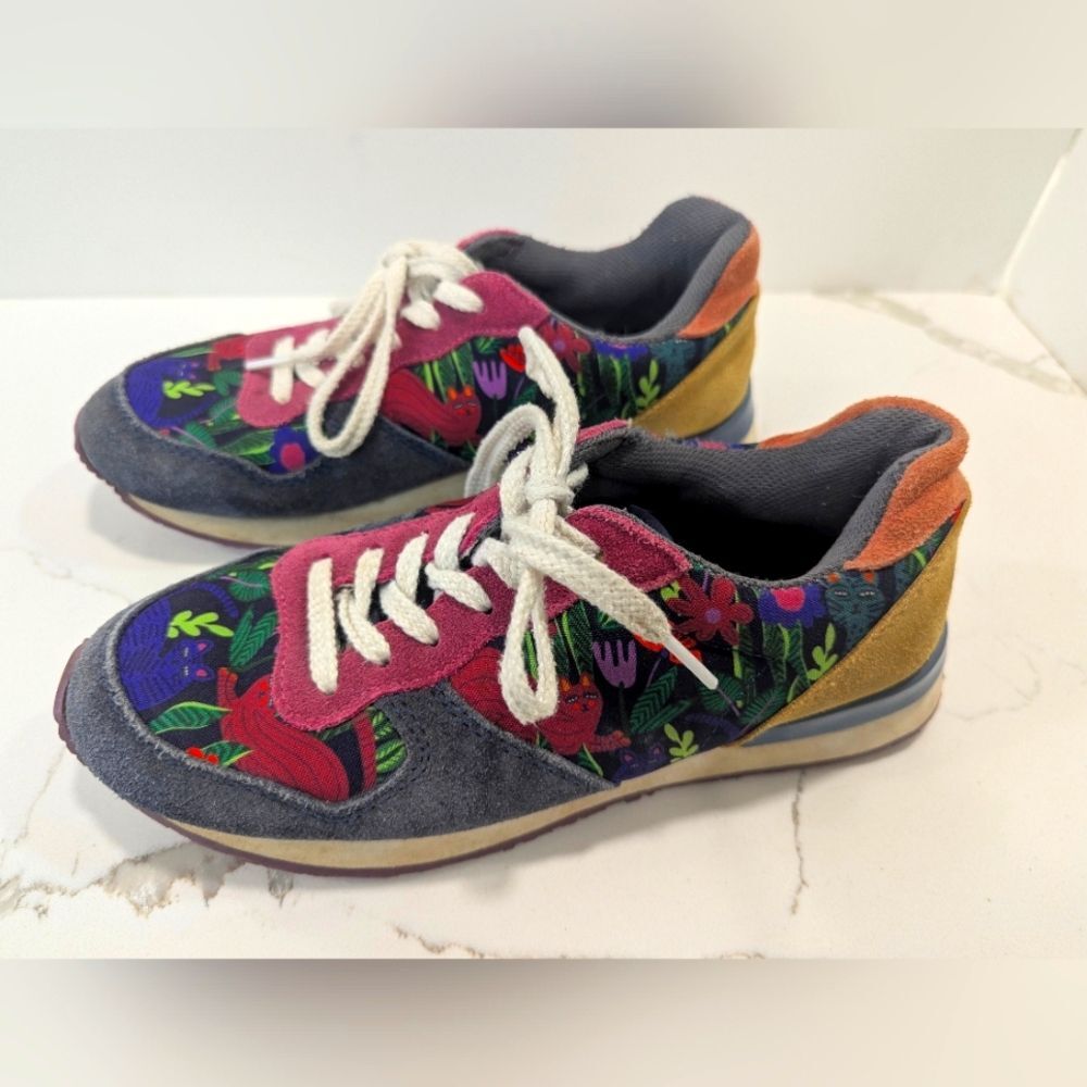 Inkkas Sokoke Cat Jogger Floral Sneakers Floral Suede Leather Retro Size 8 Gym